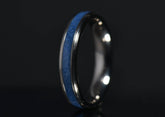Azurite crystal titanium ring from Sangreal Rings with deep blue inlay and polished silver band