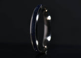 Sangreal Rings blue sandstone titanium ring with dark blue glitter design on black background