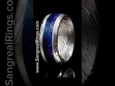 Damascus Steel Split Sand Ring - Custom Handcrafted Band With Your Own Keepsake Sand