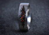 Sangreal Rings unique alternative mens galaxy ring band in titanium with black fissure and multicolor opal inlay