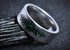 Sangreal Rings unique alternative mens galaxy ring band silver titanium with green opal inlay and black dendritic design