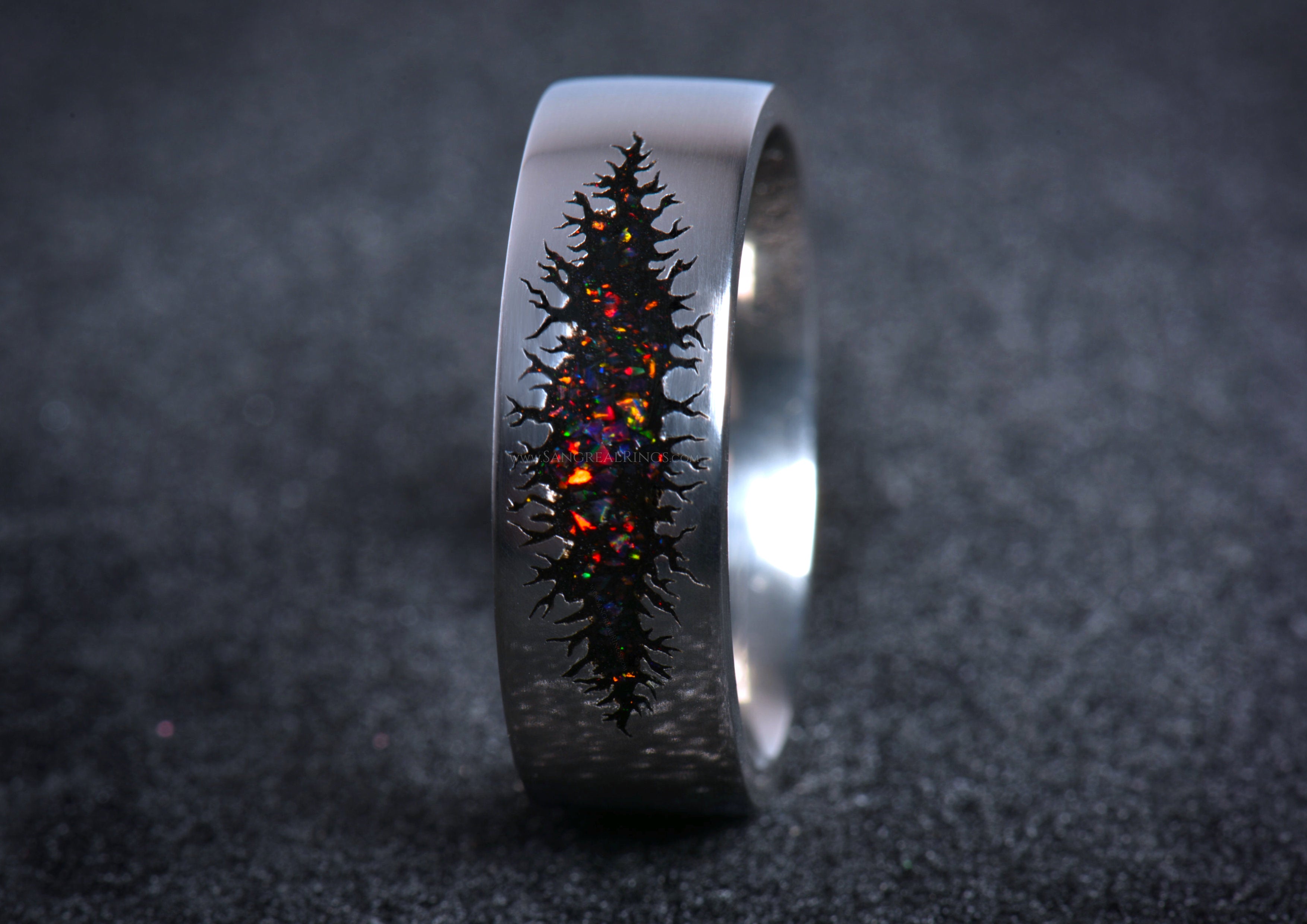 Unique alternative mens galaxy ring band with colorful galaxy design by Sangreal Rings
