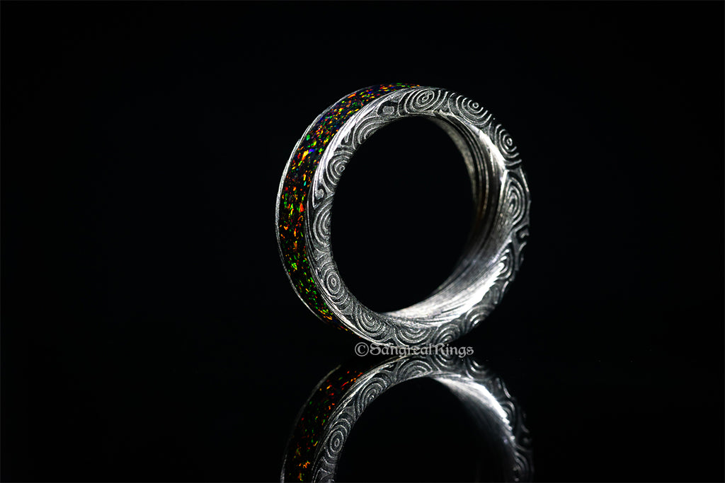 Swirl Damascus Steel & Opal