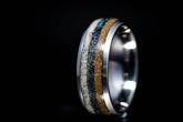 Sangreal Rings titanium sand ring with multicolor sand inlay on silver band close up