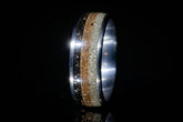 Sangreal Rings titanium sand ring with black, brown, and white textured sand inlays on metal band