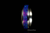 Sangrealrings purple opal titanium ring with vibrant blue and purple opal inlay on a titanium band