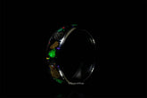 Sangrealrings titanium jurassic ring with colorful fossil inlays on polished band