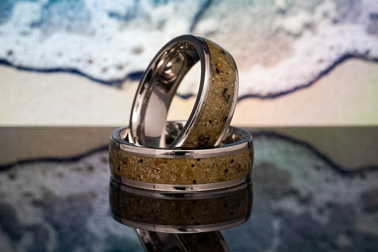 Sangreal Rings titanium sand ring with natural sand inlay and polished titanium band