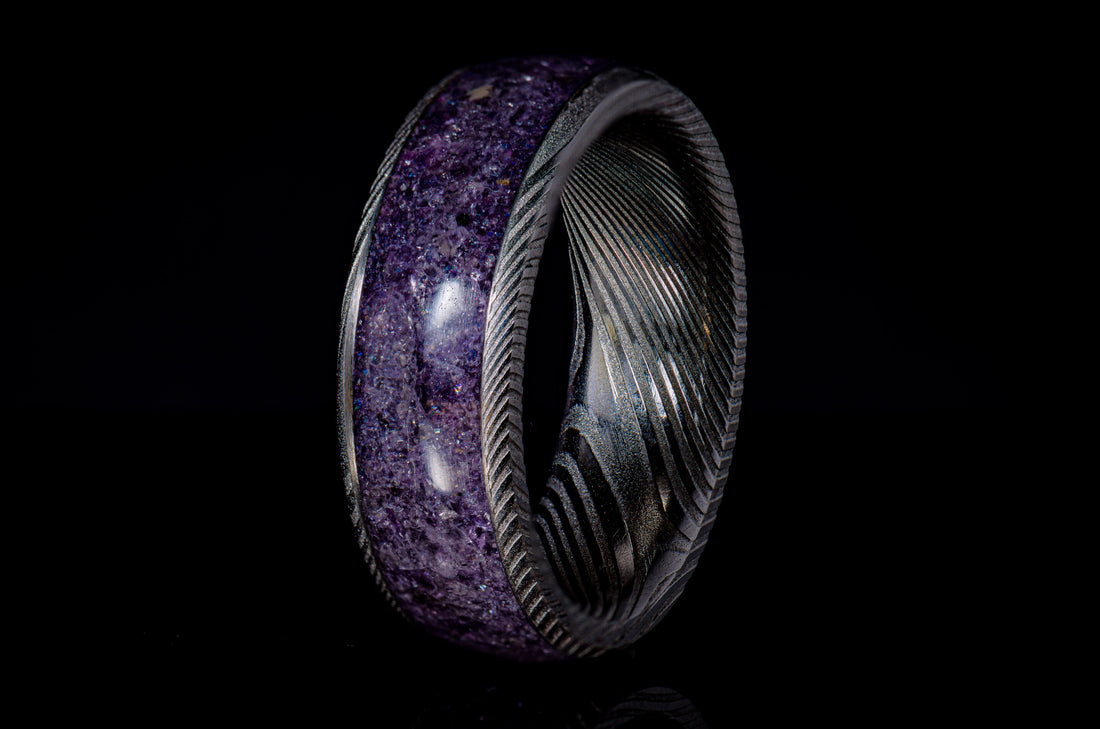 The Amethyst  Ring - Damascus Steel Core