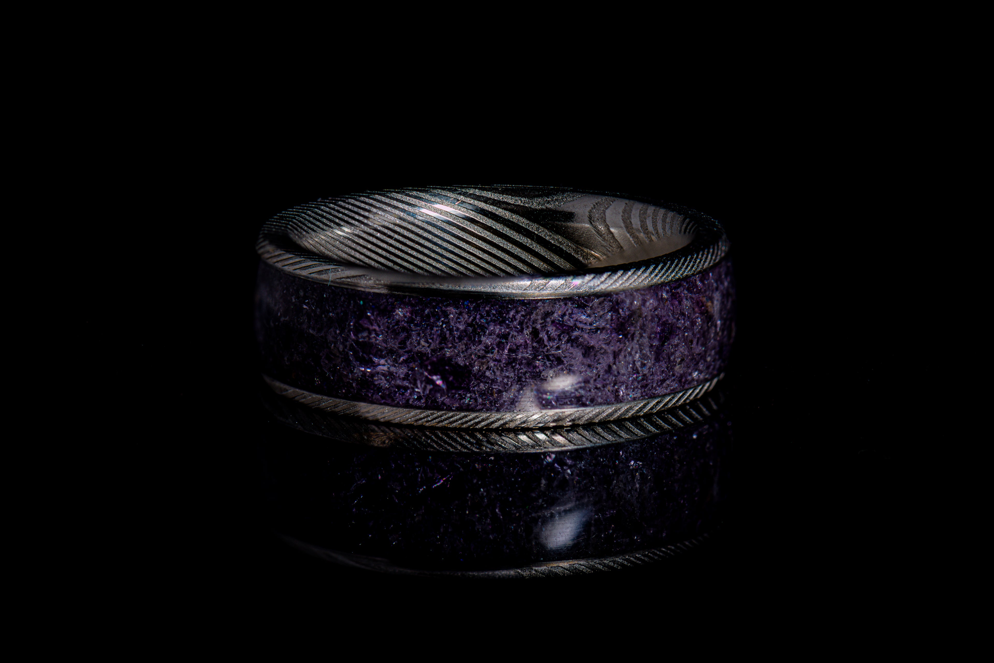The Amethyst  Ring - Damascus Steel Core