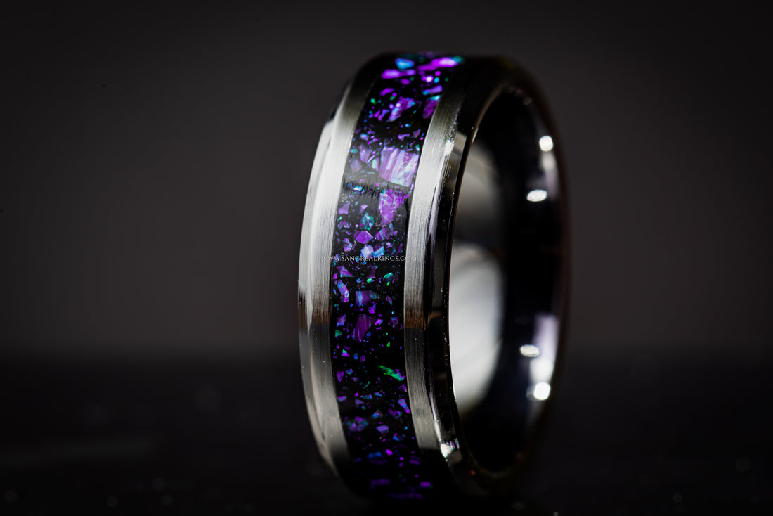 Onyx And Purple Opal Black Ceramic Ring