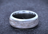 PET FUR RING on its side, CUSTOM MEMORIAL KEEPSAKE TITANIUM BAND WITH A WHITE OPAL INLAY, MADE BY WWW.SANGREALRINGS.COM