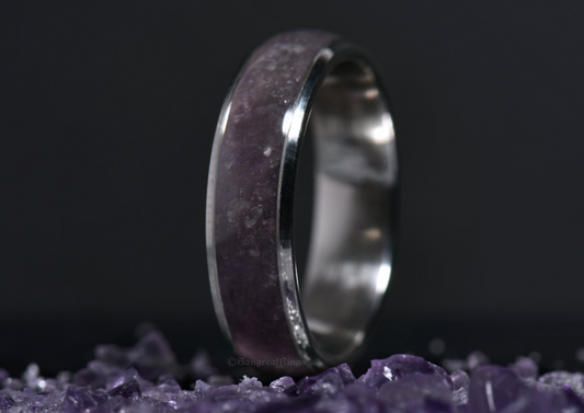 amethyst crystal inlay ring in titanium by sangrealrings