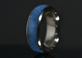 Azurite crystal titanium ring with vibrant blue stone set in polished metal band by Sangreal Rings
