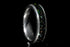 Custom Damascus steel sand inlay wedding band with textured metal and colorful sand detailing