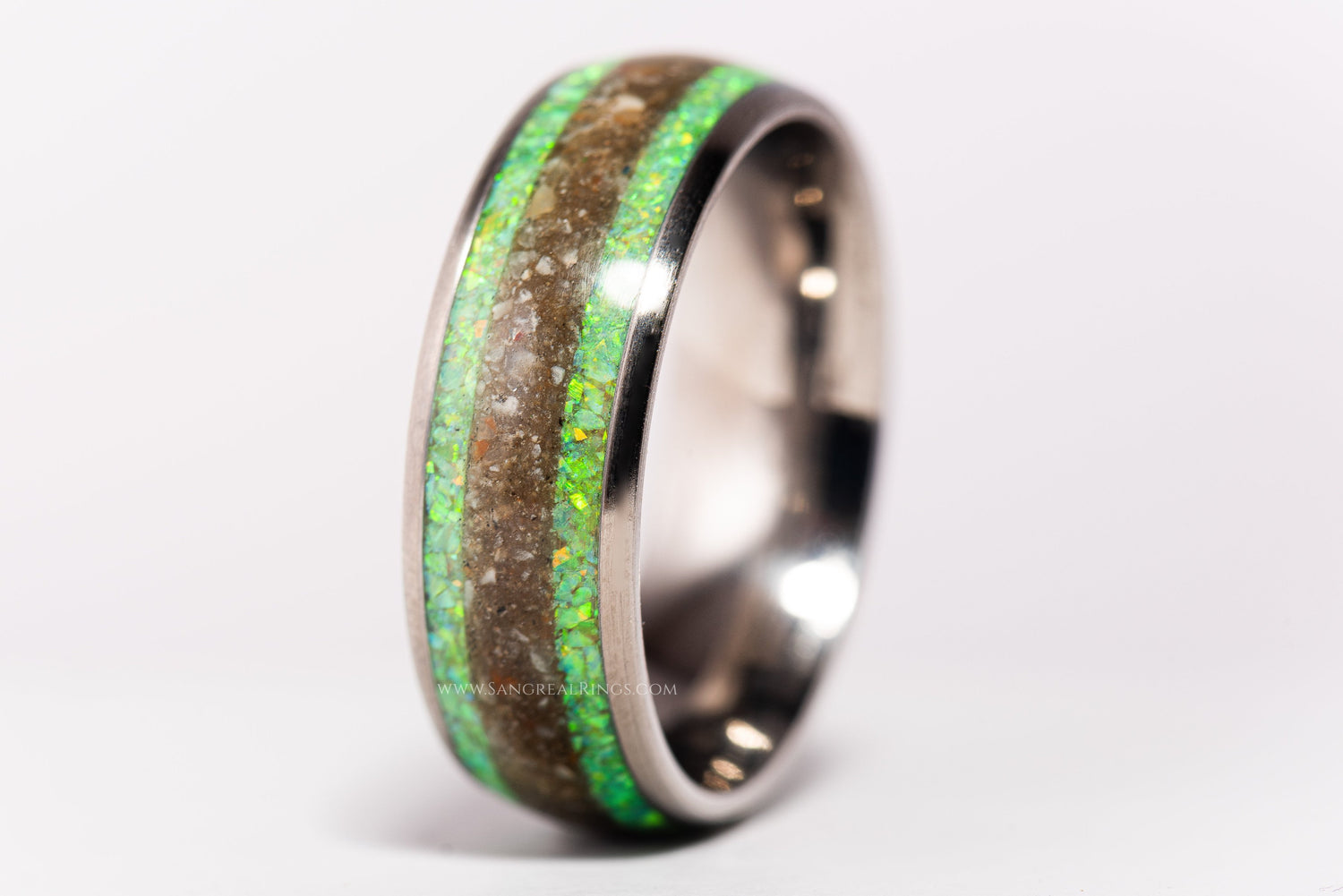 Opal And Coprolite Titanium Ring