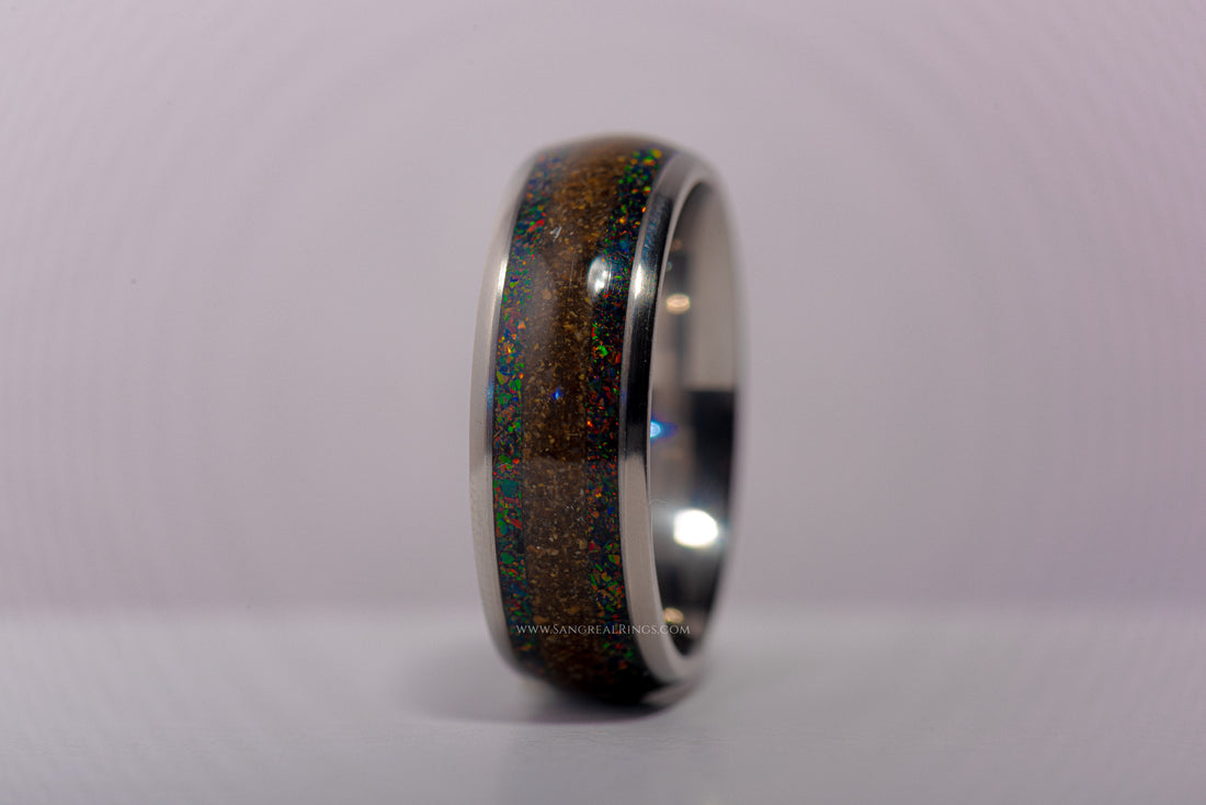 Opal And Petrified Wood Titanium Ring