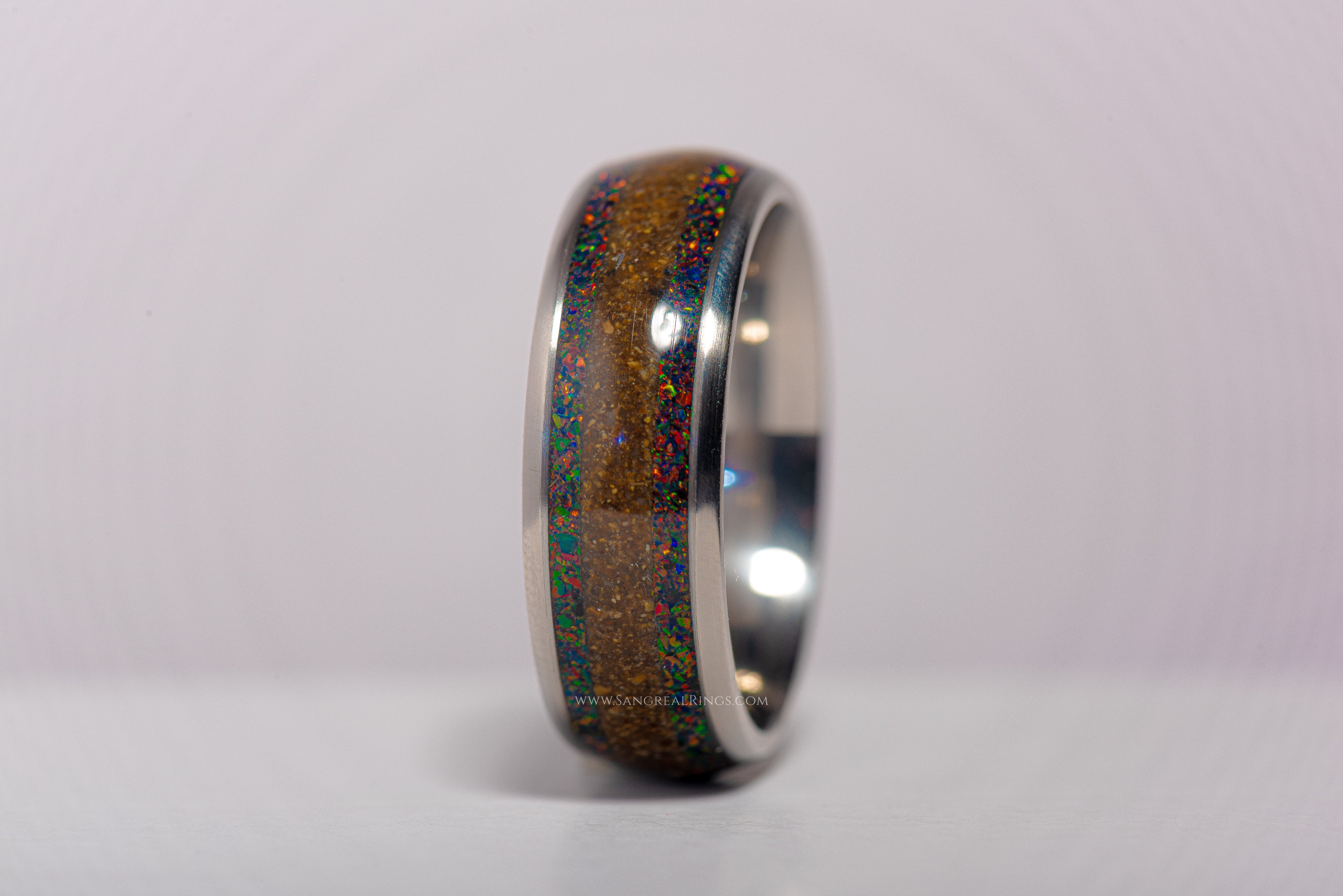 Opal And Petrified Wood Titanium Ring