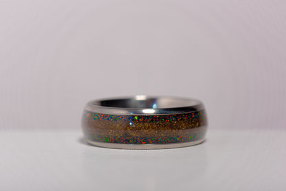 Opal And Petrified Wood Titanium Ring