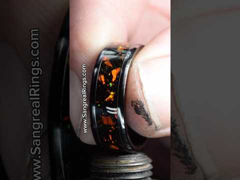 Onyx and Orange Opal Black Ceramic Ring