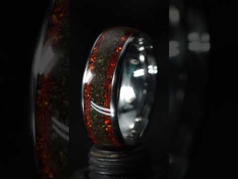 Opal And Dinosaur Bone Titanium Ring