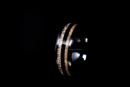 Sangreal Rings black ceramic sand ring with dual sand texture bands on black background