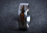 Unique alternative mens galaxy ring band with fiery orange and red inlay COSMIC SCAR design in Titanium
