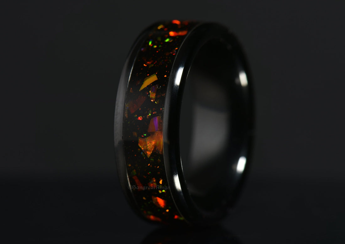sangrealrings orange opal onyx black ceramic ring