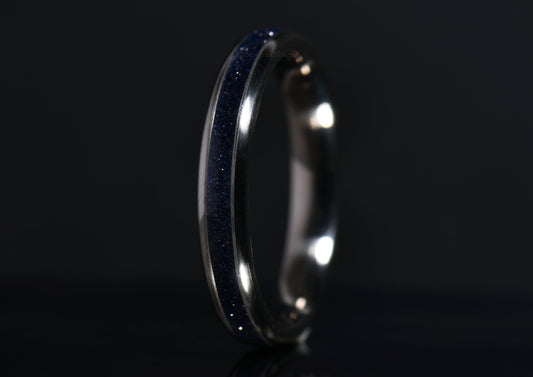 dark blue sandstone ring in titanium by sangrealrings