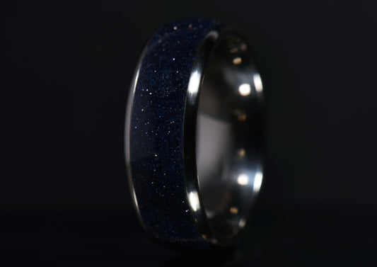 dark blue sandstone ring in titanium by sangrealrings