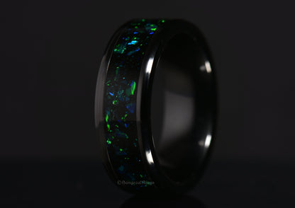 green opal and black onyx black ceramic ring made by sangrealrings