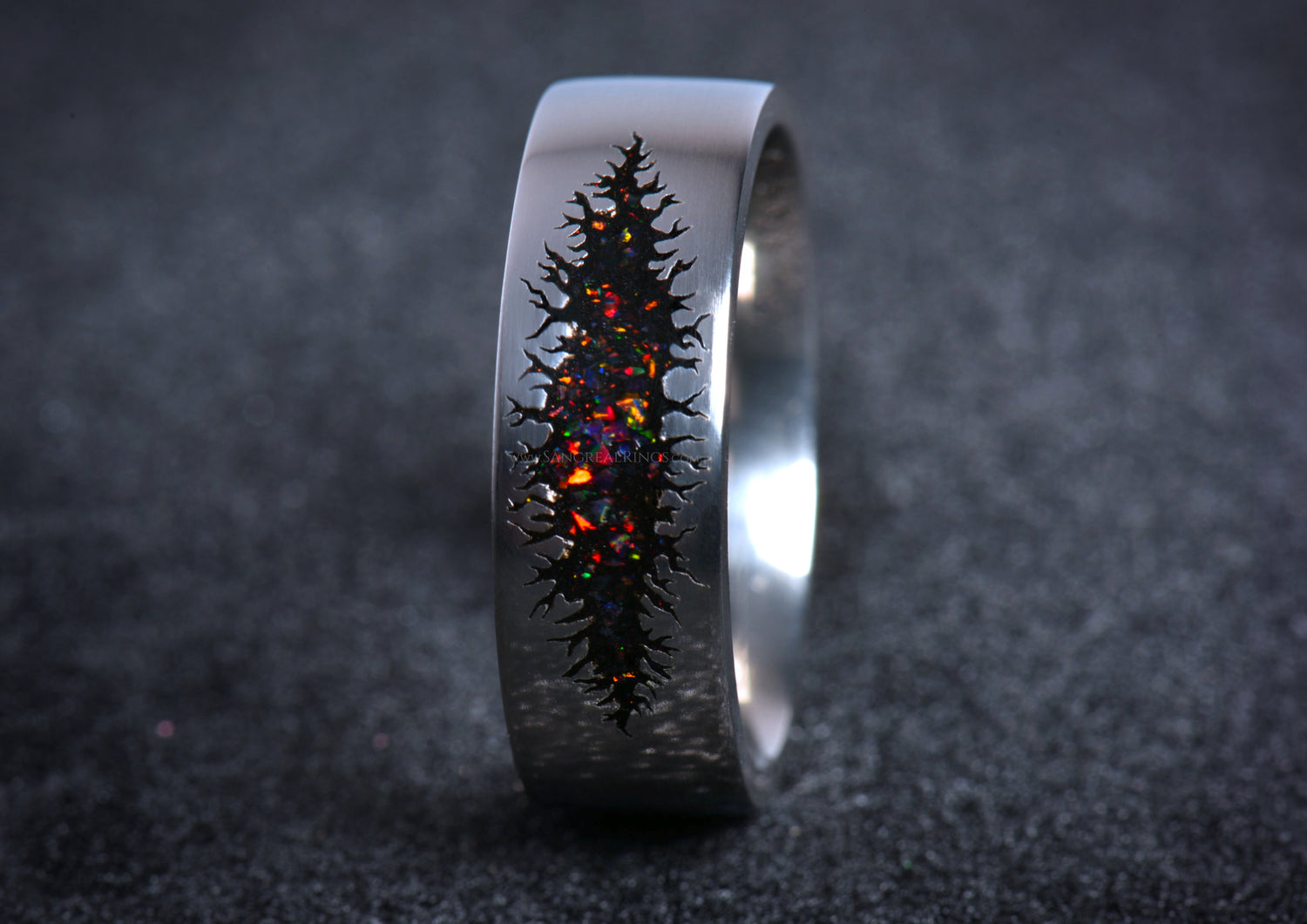 Unique alternative mens galaxy ring band with colorful galaxy design by Sangreal Rings