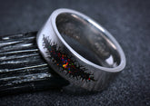 Sangreal Rings unique alternative mens galaxy ring band with black and red cosmic design on silver band