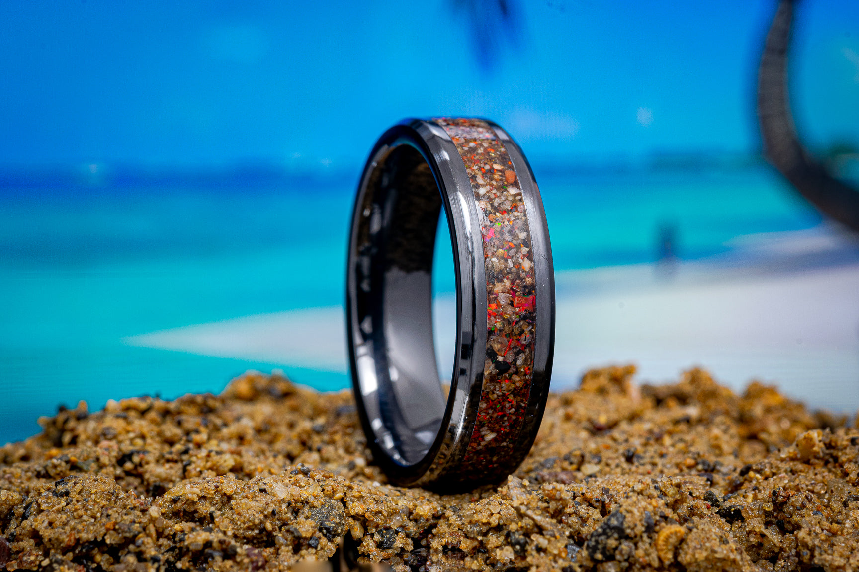 Ceramic Ebony store Opal Inlay Wood Ring Matt