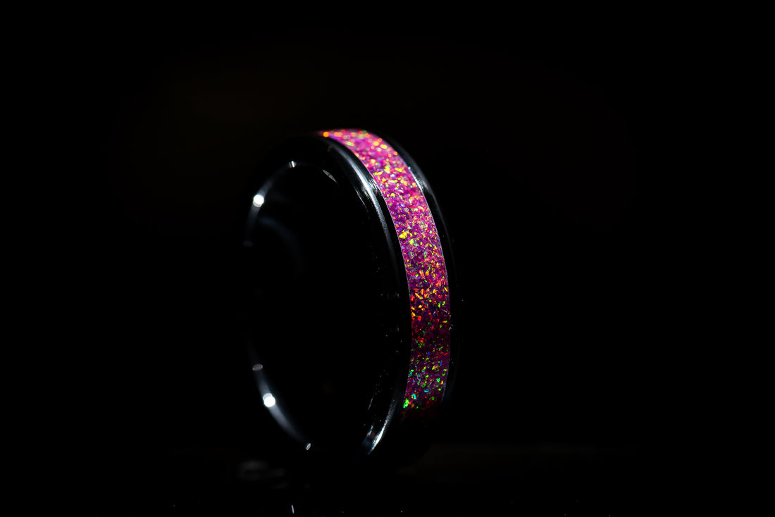 Pink Opal Black Ceramic Ring