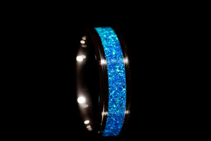 Blue Opal Black Ceramic Ring