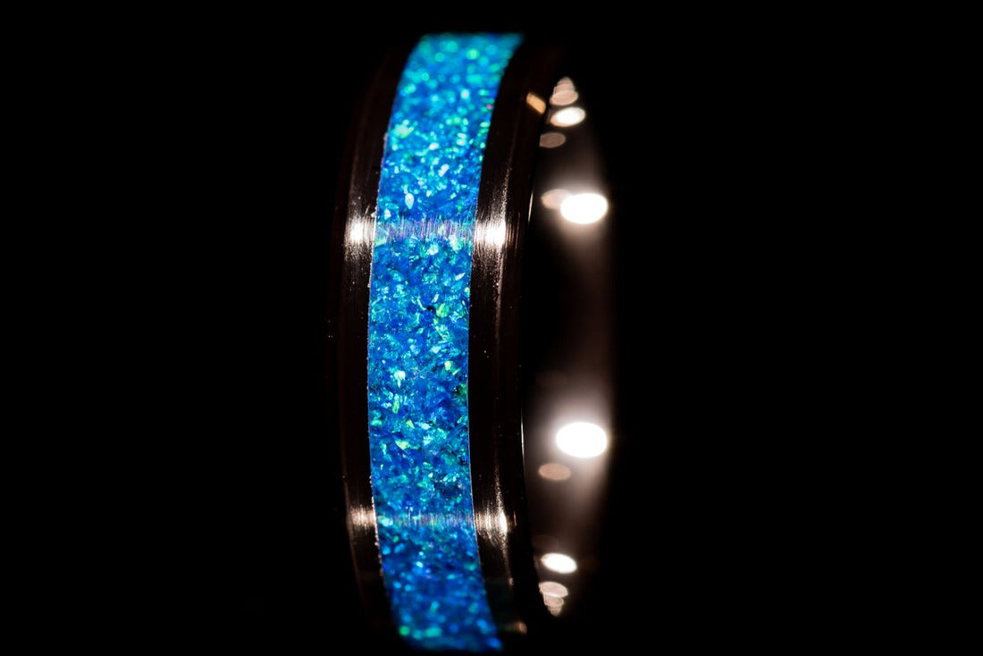 Blue Opal Black Ceramic Ring