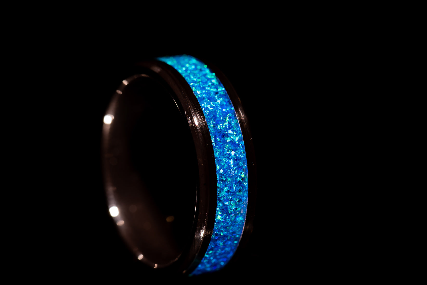 Blue Opal Black Ceramic Ring