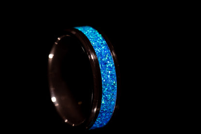 Blue Opal Black Ceramic Ring