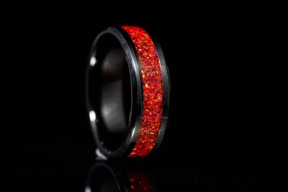 Red Fire Opal Black Ceramic Ring