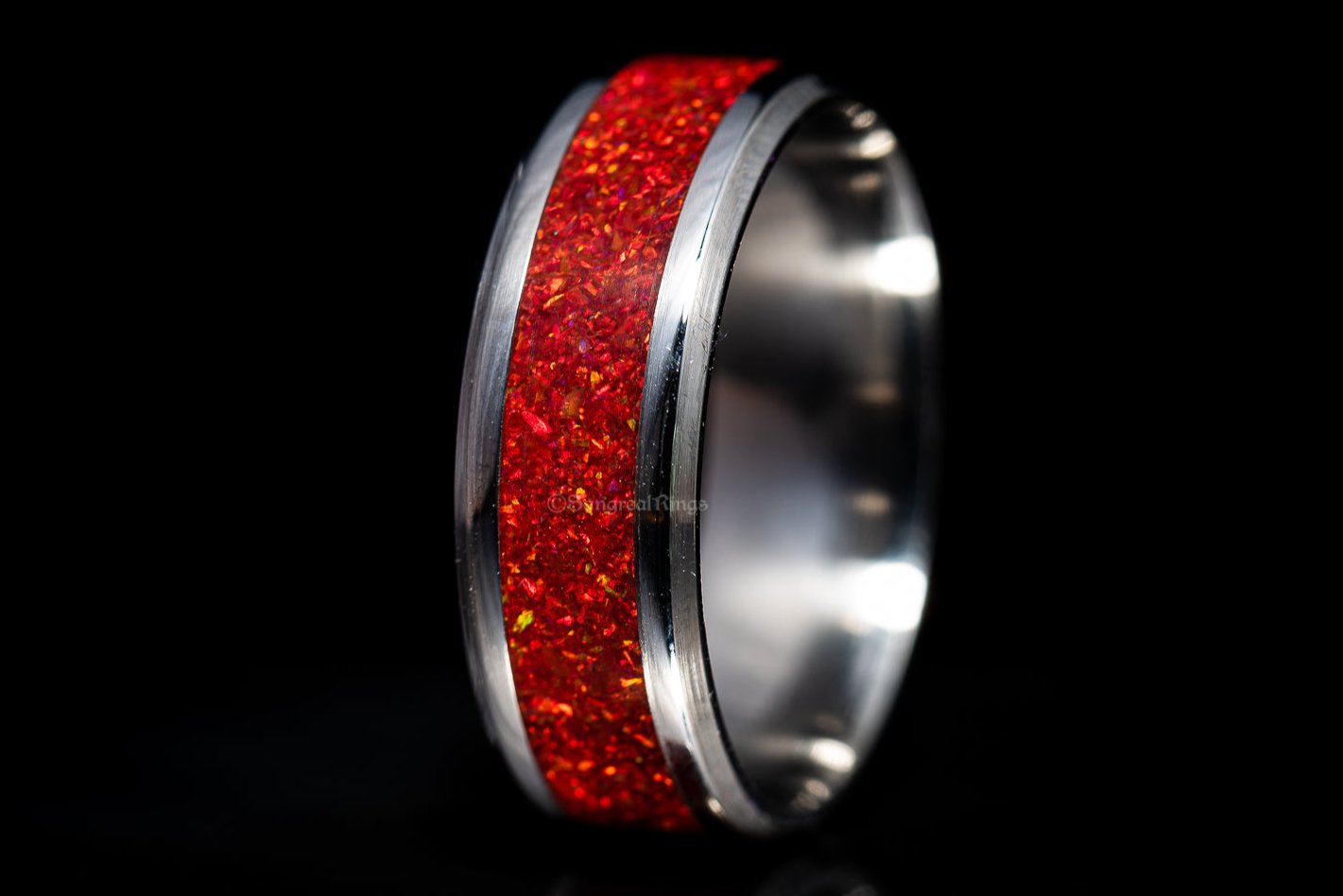 Red Fire Opal Titanium Ring