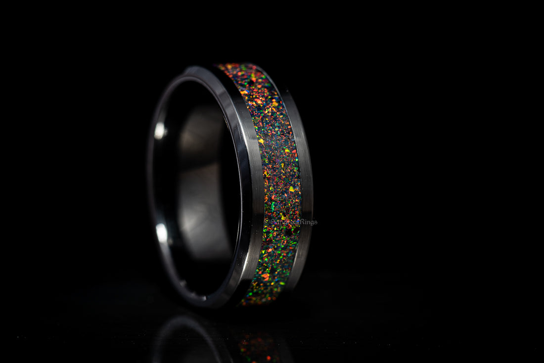 Black Fire Opal Black Ceramic Ring