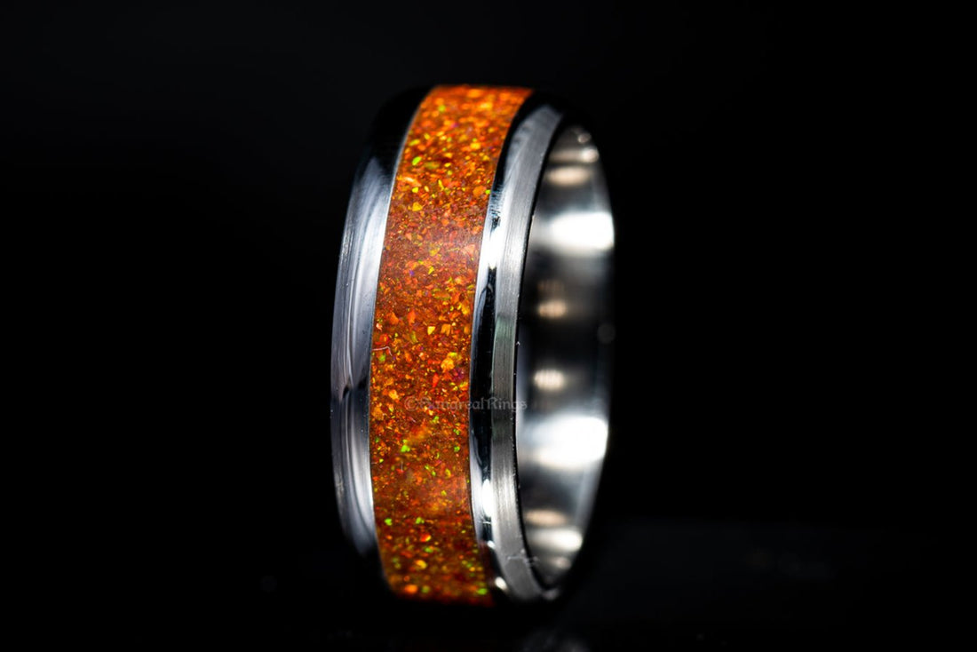 Orange Opal Titanium Ring