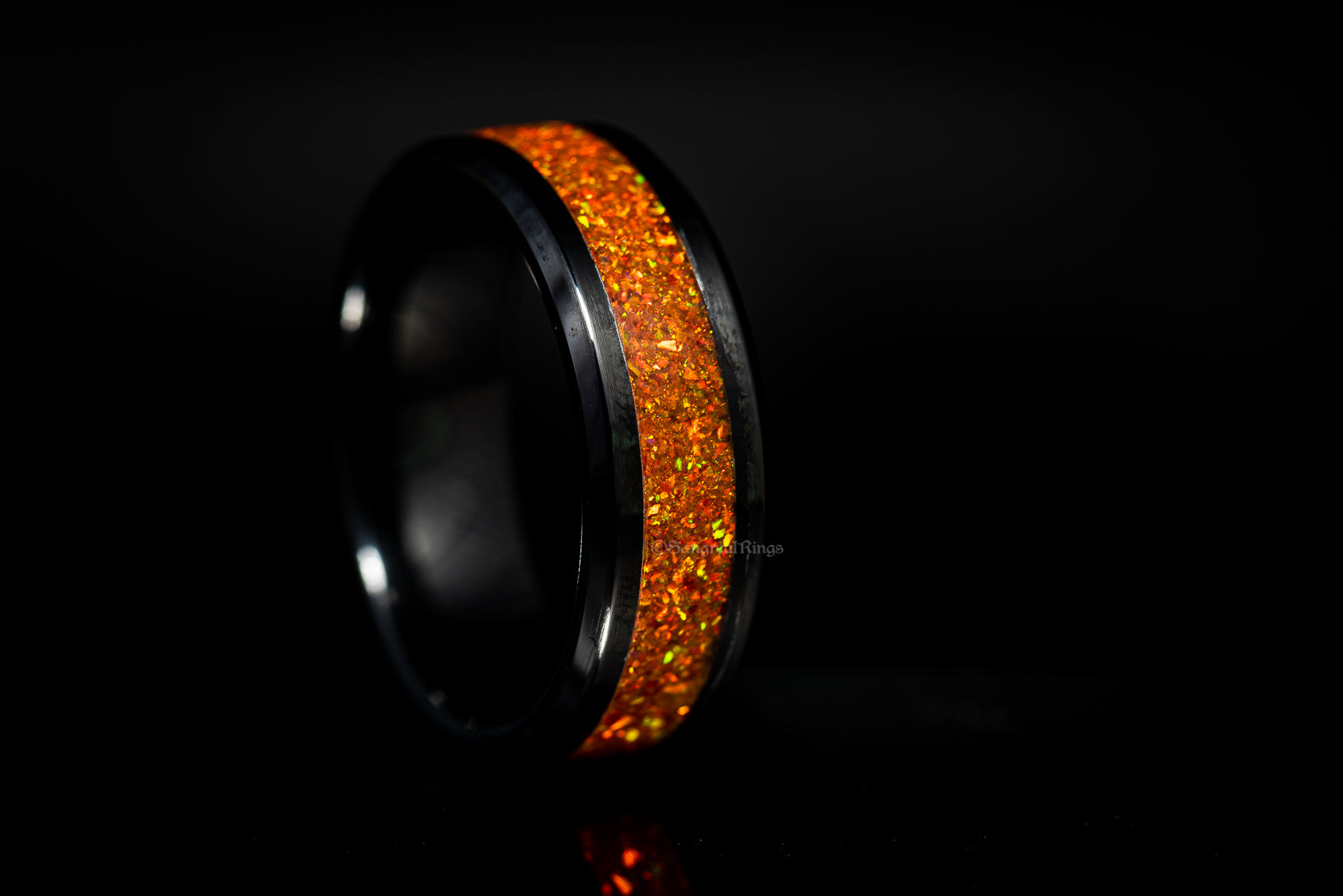 Orange Opal Black Ceramic Ring