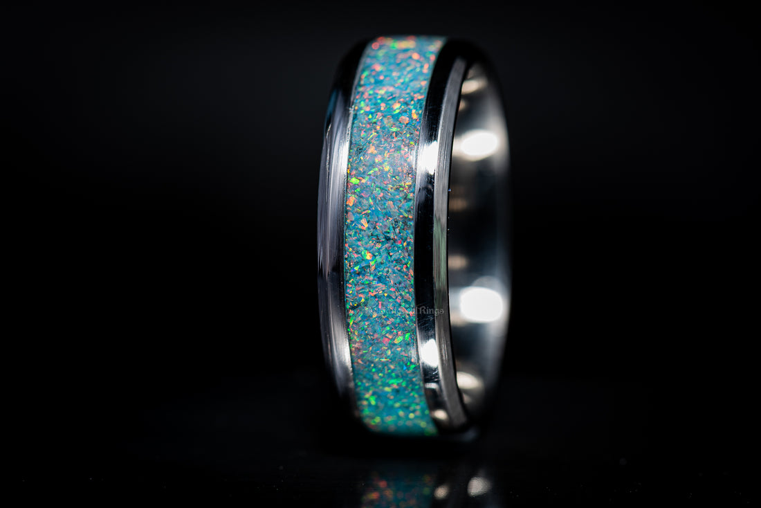 Teal Fire Opal Titanium Ring