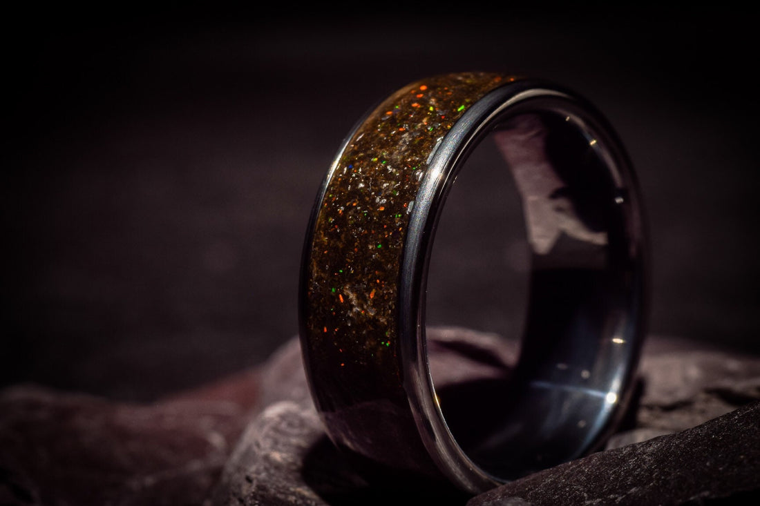 Opal, Megalodon Tooth and Meteorite Titanium Ring