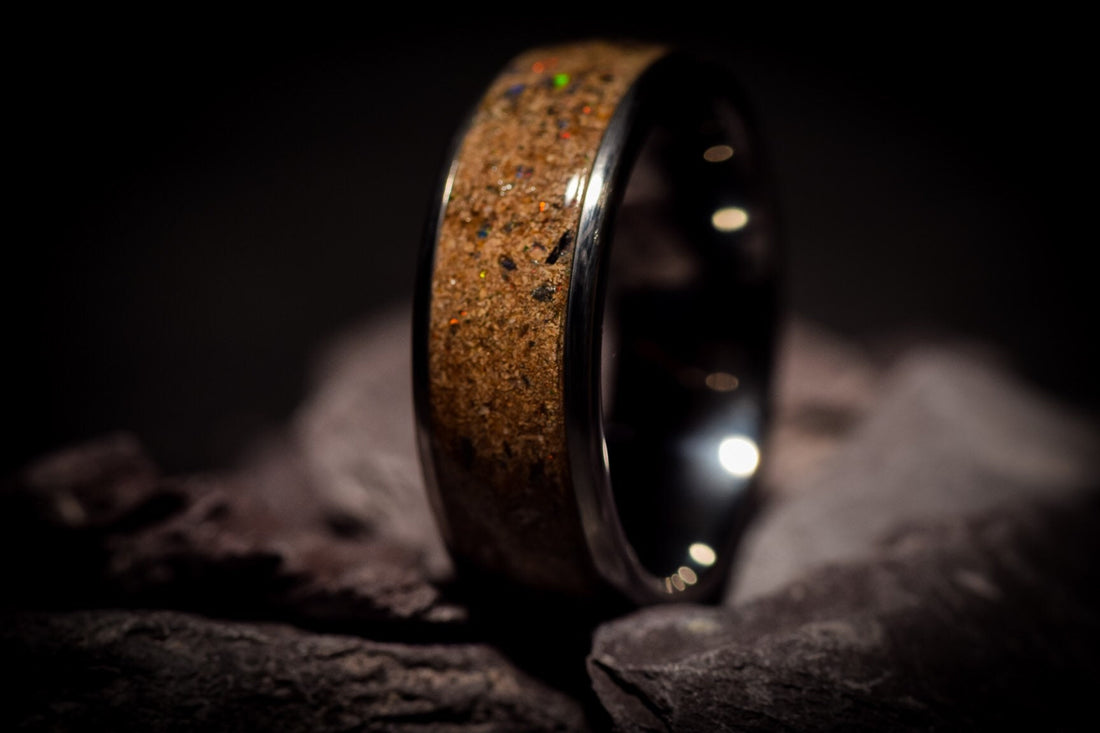 Opal, Dinosaur Bone And Meteorite Titanium Ring