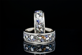 Memorial ring with ashes by Sangrealrings featuring unique inlaid ashes and colorful details on silver band