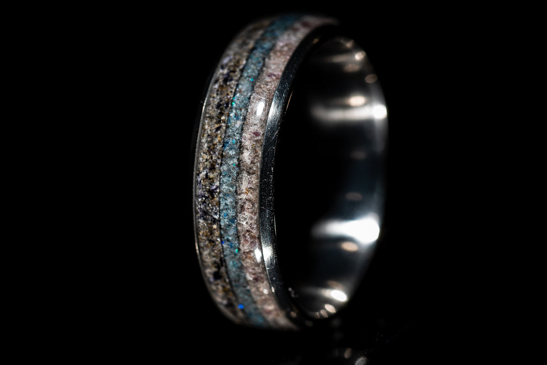 Sangreal Rings titanium sand ring with textured sandy bands and polished interior