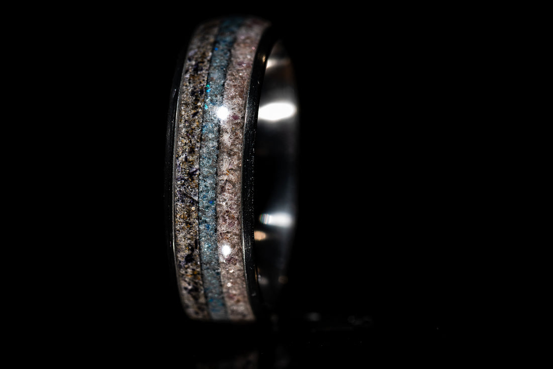 Sangreal Rings titanium sand ring featuring layered textured sand design on polished metal band